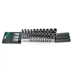 Вложки - Шестостен - Дълбоки - 1/4", 3/8", 1/2" - Комплект на релса - 37 бр.