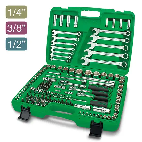 Professional Grade 1/4", 3/8" & 1/2" Flank Socket Wrench Set - 130 pcs - GCAI130B
