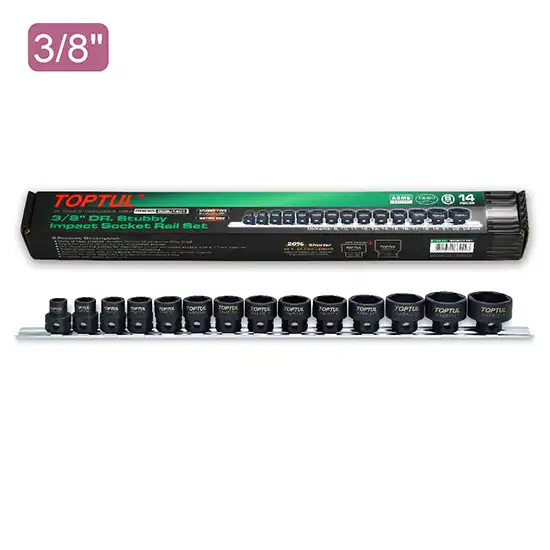 DR. Stubby 6PT Impact Socket Rail Set 3/8" dr. - 14 pcs - GDBU1401