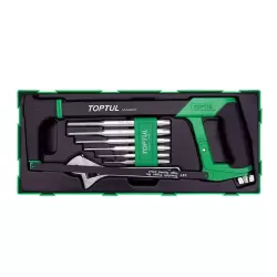 Hacksaw, Adjustable Wrench & Pin Punch Set - 8 pcs