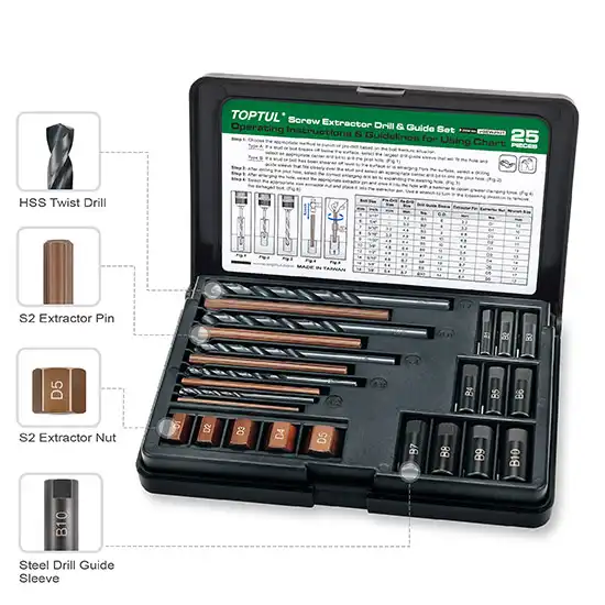 Screw Extractor Drill & Guide Set - 25 pcs - JGEW2501